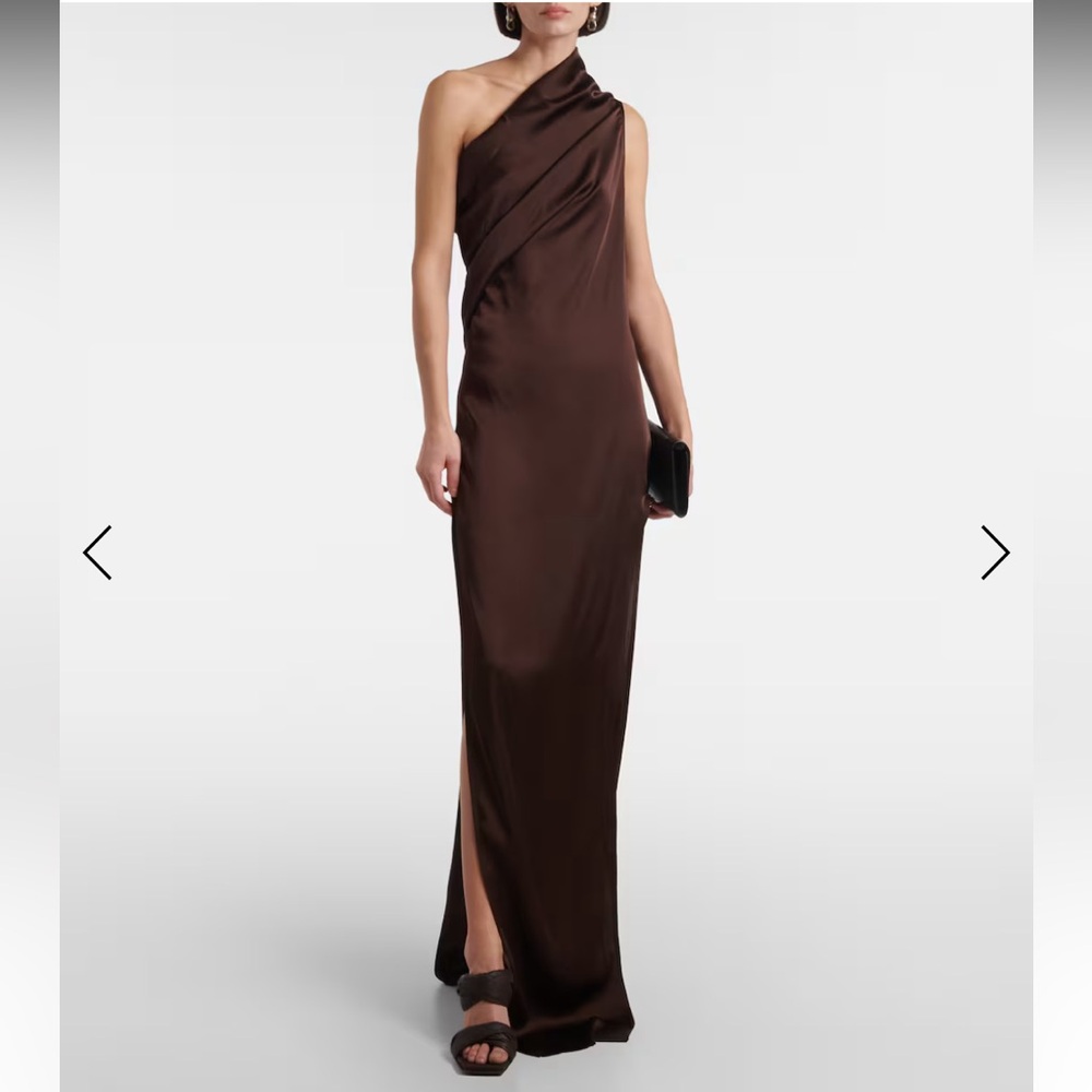 Rick Owen’s Athena Draped One-Shoulder Brown Satin Evening Gown - size 44